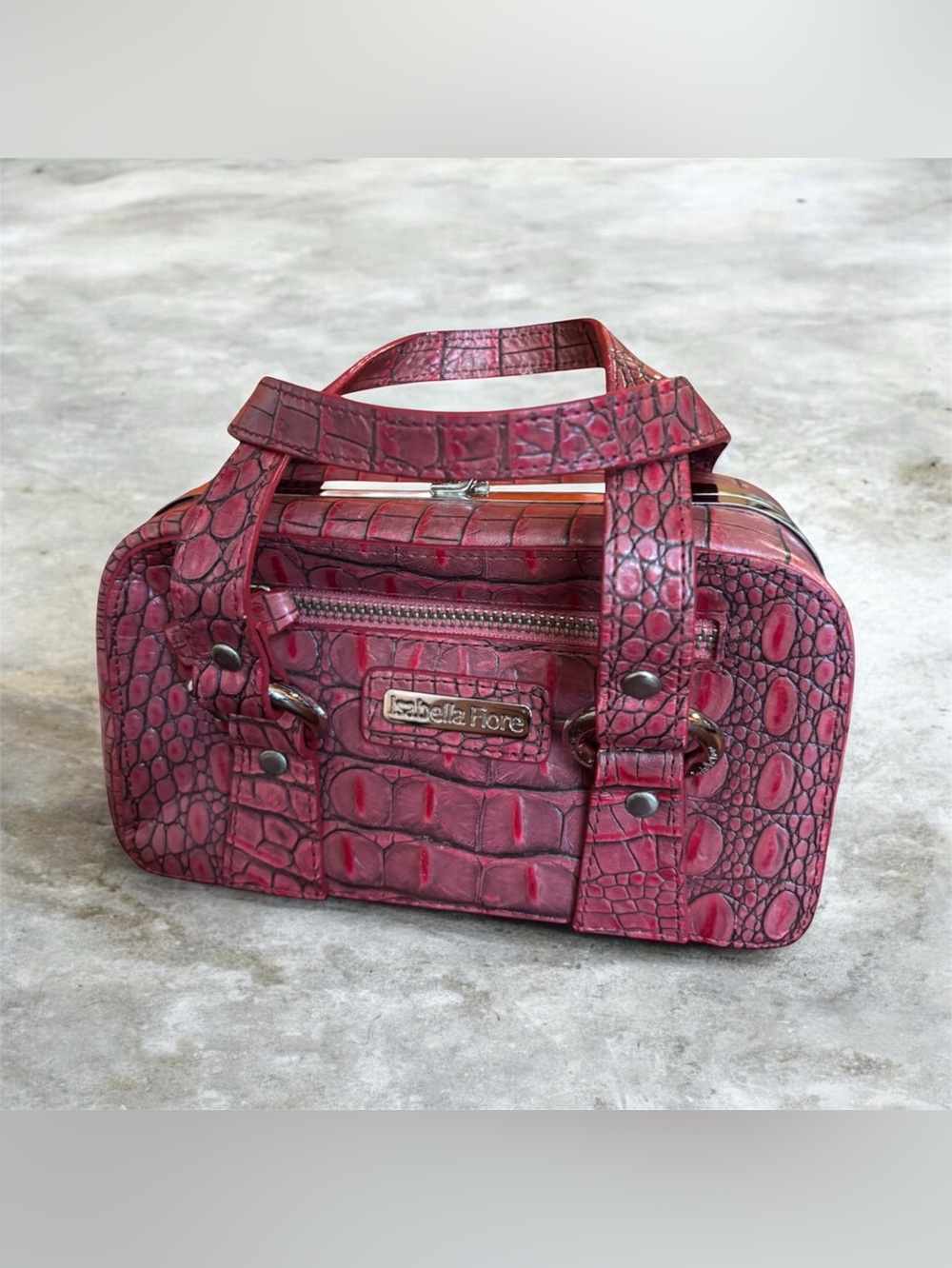 Isabella Fiore Rose Croc-Embossed Mini Satchel